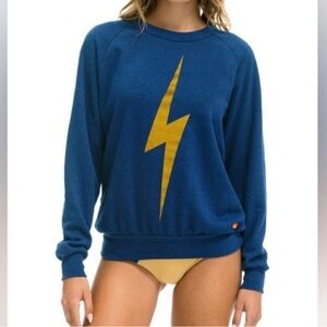 Aviator Nation Blue Sweatshirt with Gold Lightning Bolt